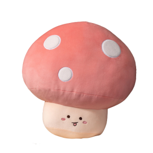 Bambola fungo sorridente in rosa e beige