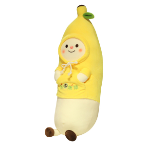 Cuscino banana in peluche con pelle come felpa con cappuccio in giallo